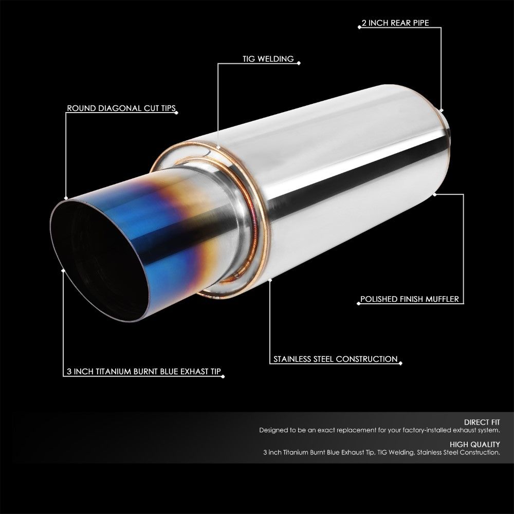 3"OD Titanium Burnt Tip 2"OD Inlet Tig Welding Exhaust Muffler