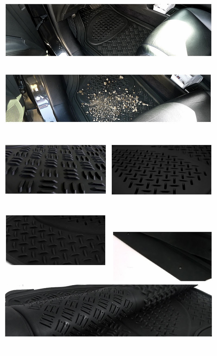 3Pieces Black Universal HeavyDuty 3D Rubber All Weather Floor Mat