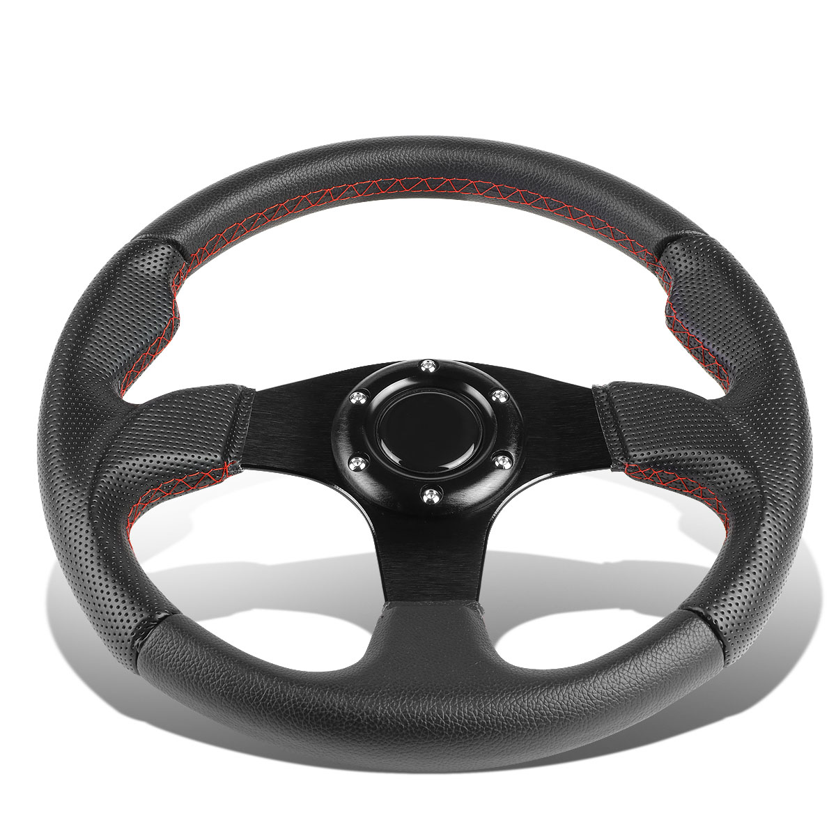 320mm 6Bolt Aluminum Frame Vinyl Leather Cover Steering wheels + Horn