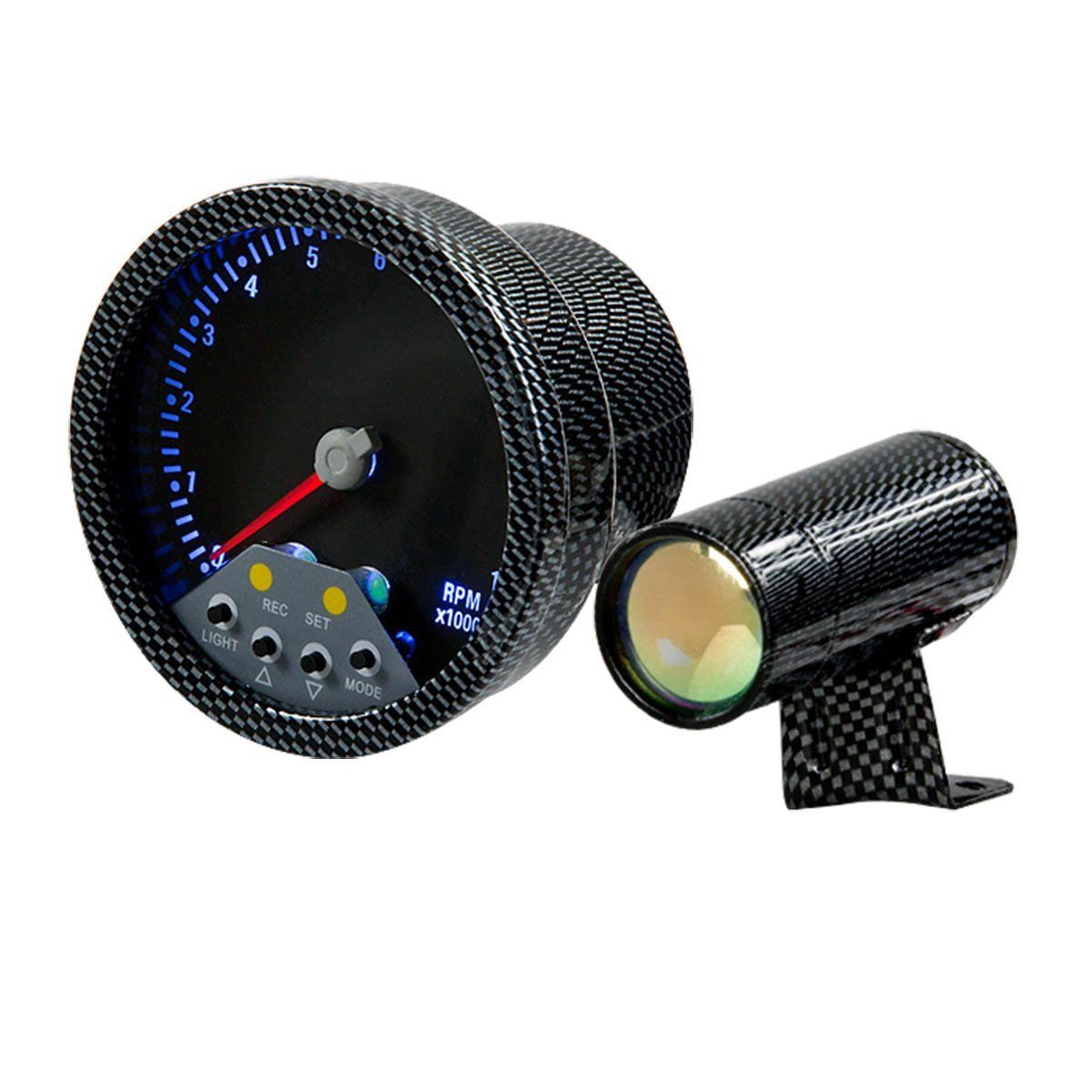 4" 7Color LED Tachometer Gauge with Shift Light (Carbon Look Housing)