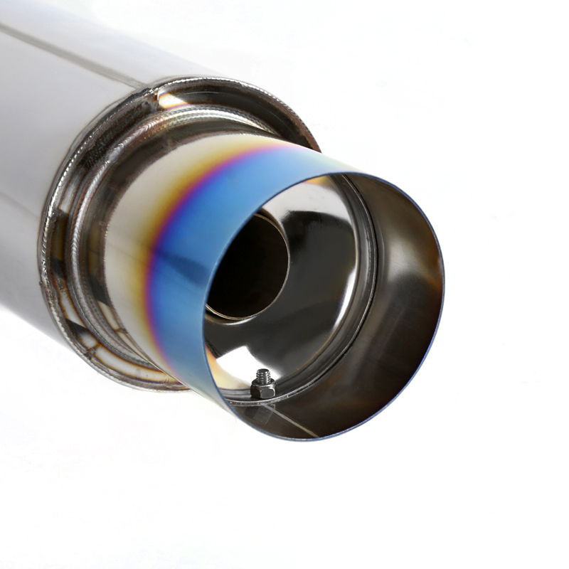 4" Round Titanium Burnt Tip S/S N1 Exhaust Muffler 2.5" Inlet+Silencer