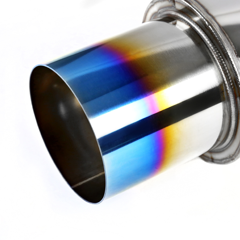 4" Round Titanium Burnt Tip S/S N1 Exhaust Muffler 2.5" Inlet+Silencer