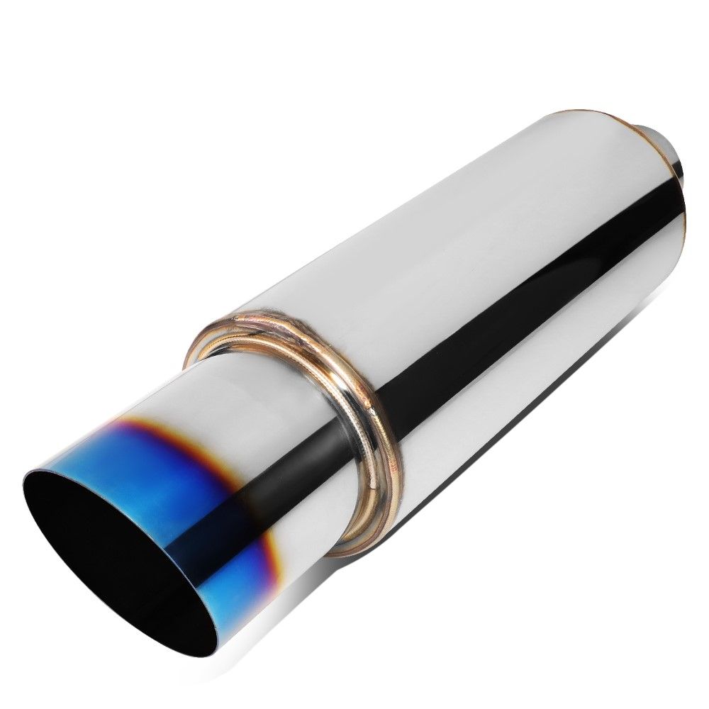 4"OD Titanium Burnt Tip 2.5"OD Inlet Tig Weld Exhaust Muffler Stainless