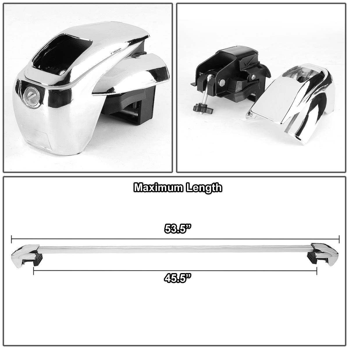 50" Adjustable Pair of Aluminum Square Cross Bar Cargo Roof Racks+Keys Lock