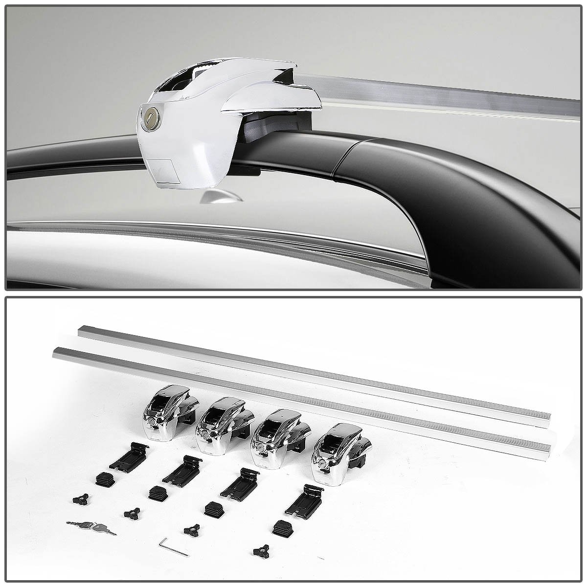 50" Adjustable Pair of Aluminum Square Cross Bar Cargo Roof Racks+Keys Lock