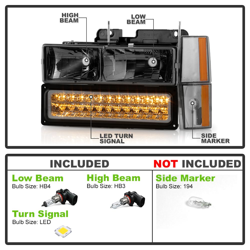 Fit For 88-93 Chevy C/K GMC Sierra Tahoe Clear/Amber LED Tube Headlights - Foto 8