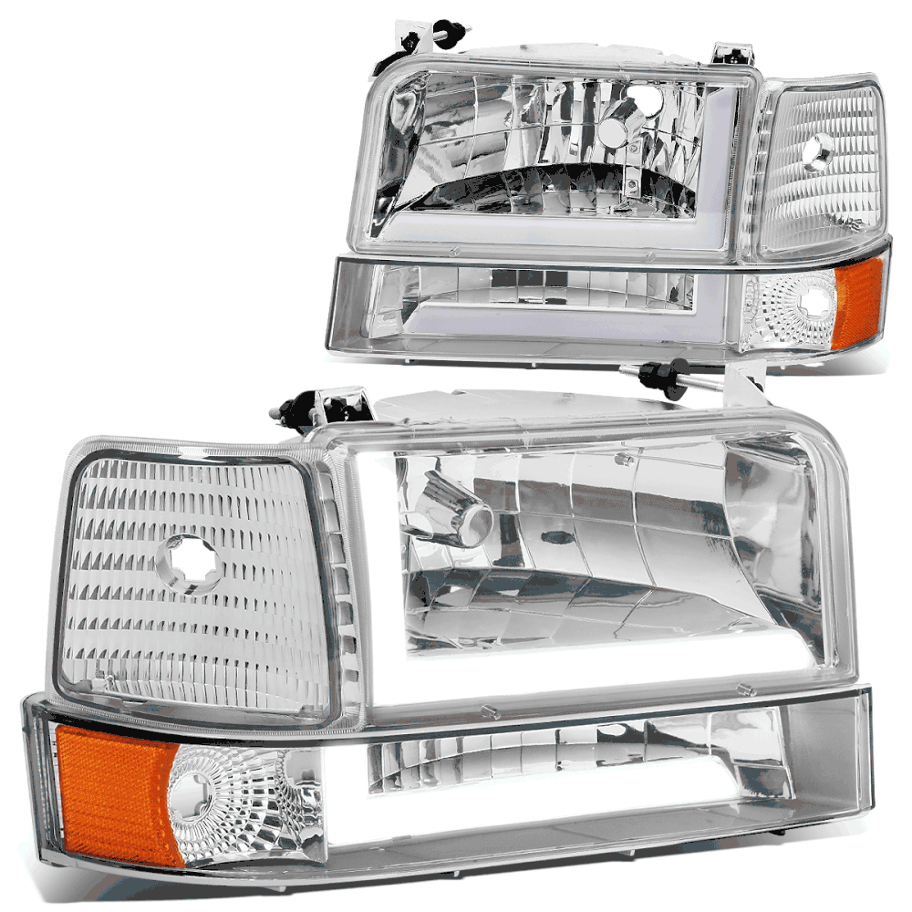 9296 Ford F150 F250 F350 6Pcs Headlight+Bumper Lamp w/LED DRL Chrome