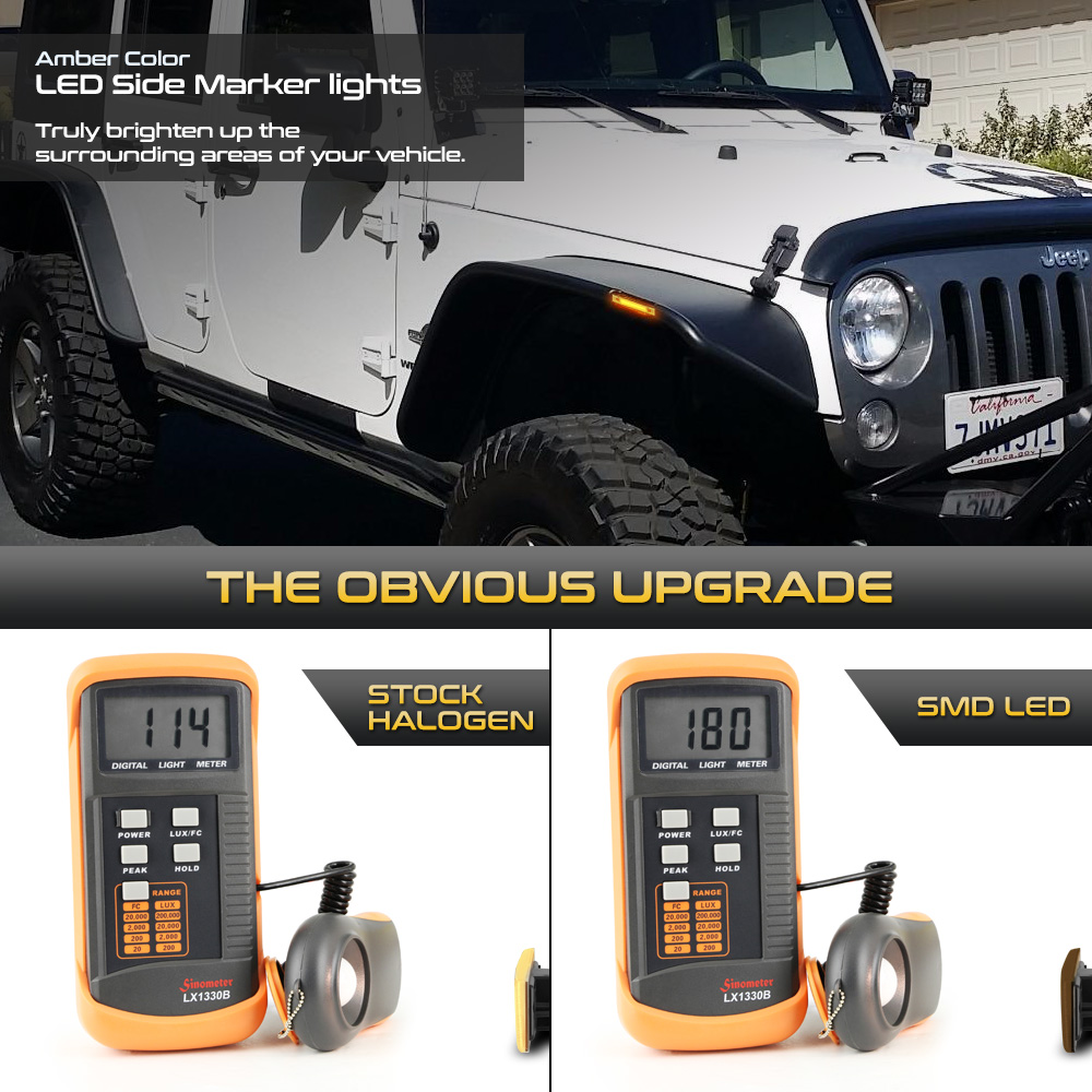 9718 Wrangler w/Bushwacker Fender Flare Amber LED Side Marker Lights