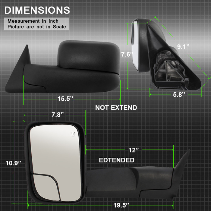 thumbnail interactive-video image 1 of Pair Tow Mirrors For 98-02 Dodge Ram 1500 2500 3500 Power Heated 1 of 10