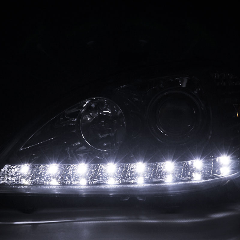 Chrome Projector Headlights W/ LED Strip For Mercedes W163 ML320 ML430 ML55 | 1998-2001 | Euro Style