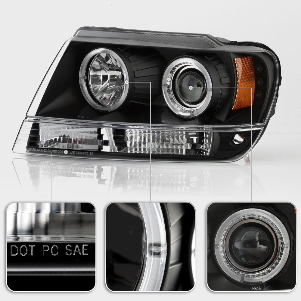 Jeep Grand Cherokee 9904 CCFL LED Projector Headlights Black