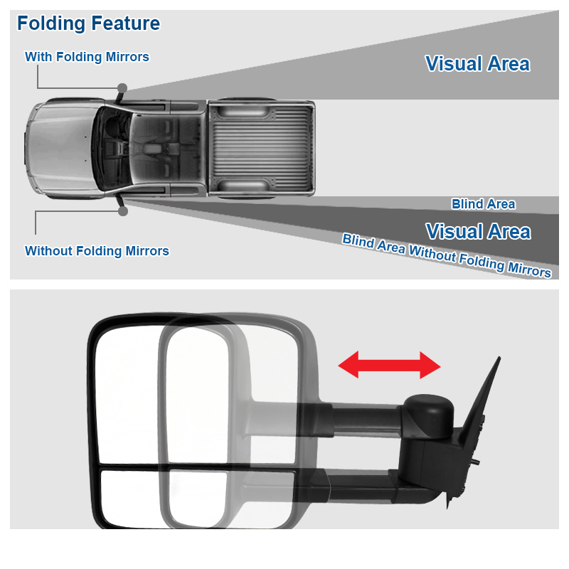 Factory Style Tow Mirrors 9906 Chevy Silverado / GMC Sierra Extend Tow MANUAL Telescoping