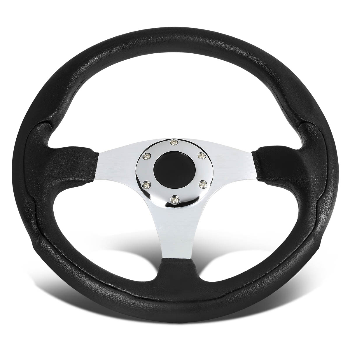 Aluminum 330Mm Racing Steering Wheel Jdm Chrome 3Spoke Pvc Leather Covered Grip