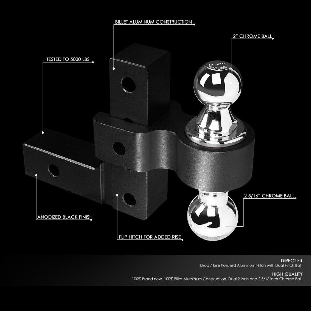 DNA Aluminum Dual Ball 6" Drop/Rise Adjustable Trailer Tow Hitch 2