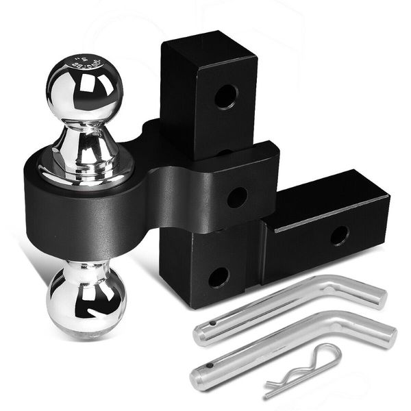 2" Receiver 6" Drop/Rise Adjustable Trailer Hitch With Dual Ball & Lock - Rated 18,500 Lbs (Silver Aluminum)