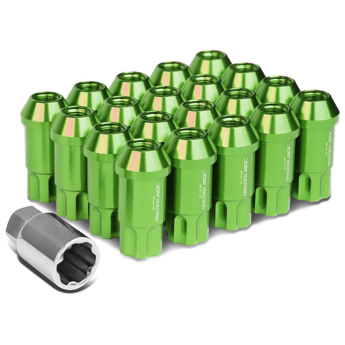 Aluminum M12x1.25 6Point Spline Open End Green 25mm OD Lug Nuts/Set