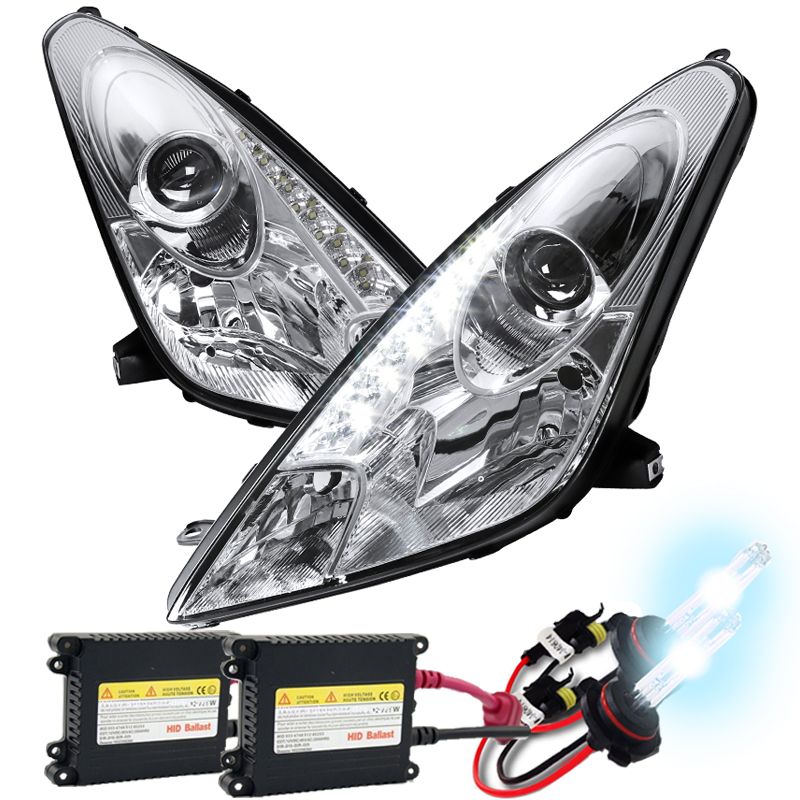 HID Xenon + 00-05 Toyota Celica LED DRL Projector Headlights - Chrome