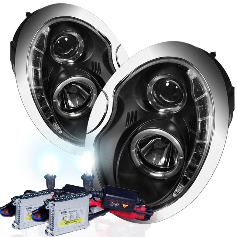 Mini Cooper 0206 DRL LED Projector Headlights Black with HID Kit