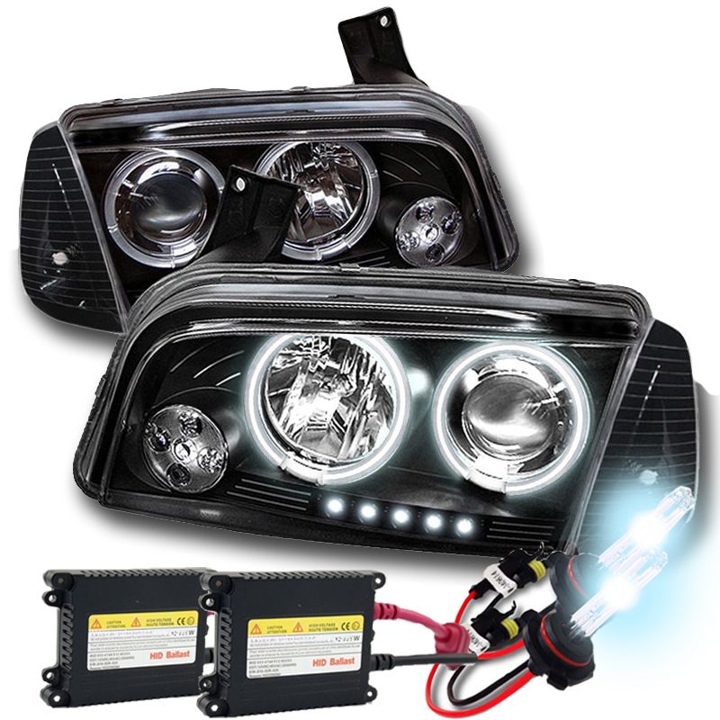 HID Xenon + 0510 Dodge Charger Halo LED Projector Headlights + Corner