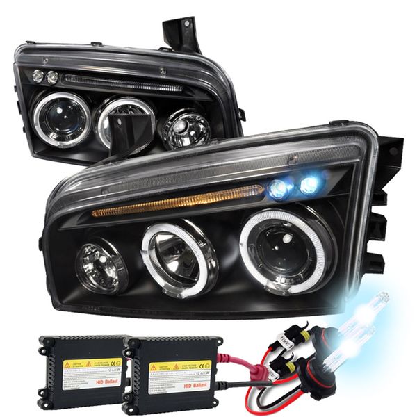 HID Xenon + 0610 Dodge Charger LED DRL Halo Projector Headlights Black