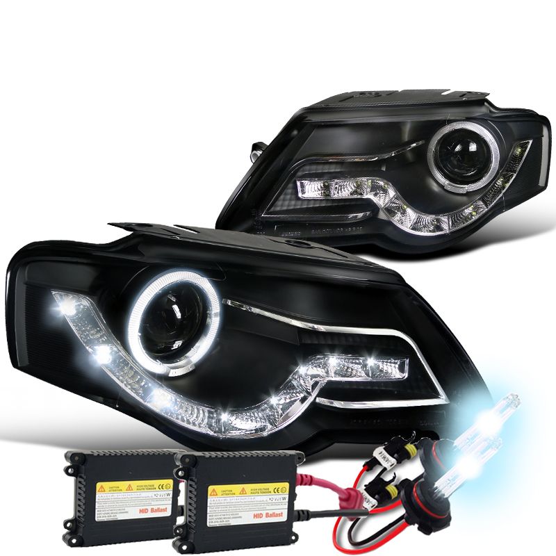 HID Xenon + 0610 VW Passat LED DRL Halo Projector Headlights Black