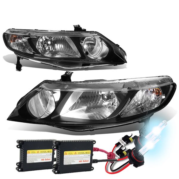 HID Xenon + 0611 Honda Civic 4DR Sedan Crystal Headlights Black