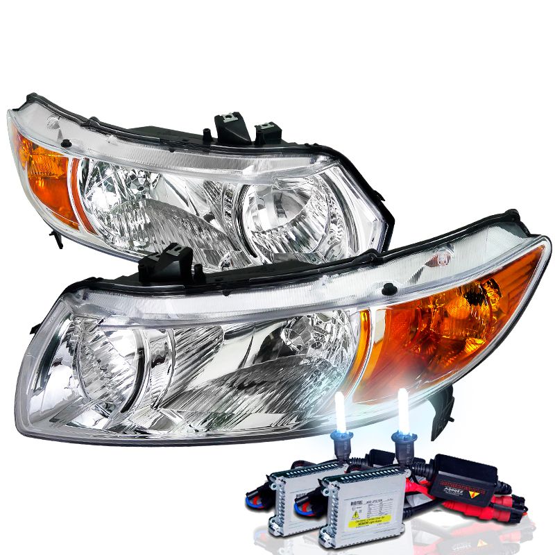 HID Xenon + 0611 Honda Civic Coupe 2DR Crystal Headlights Chrome