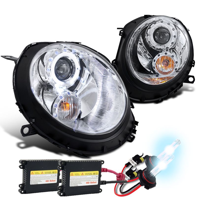 HID Xenon + 0711 Mini Cooper Angel Eye Halo Projector Headlights Chrome