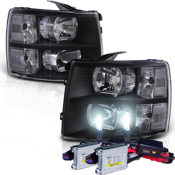 HID Xenon + 0713 Chevy Silverado Euro Style Crystal Headlights Black