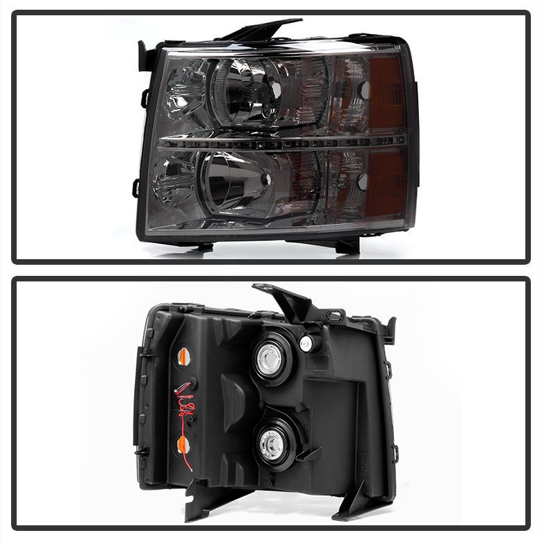 HID Xenon + 0713 Chevy Silverado LED DRL Strip Crystal Headlights Smoked