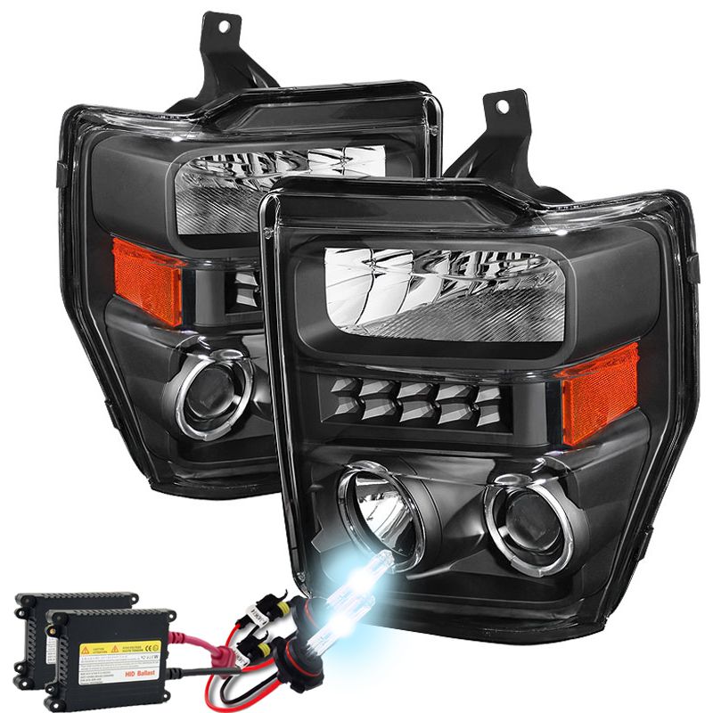 Black LED Halo Projector Headlights For 2008-2010 Ford F250/F350 Super Duty – Pair 11 thumbnail image