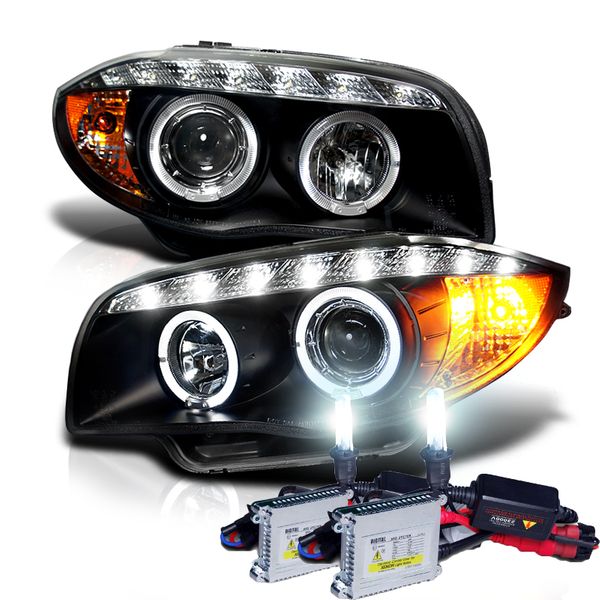 0811 BMW 1Series Halo & LED Projector Headlights + HID Kit Black