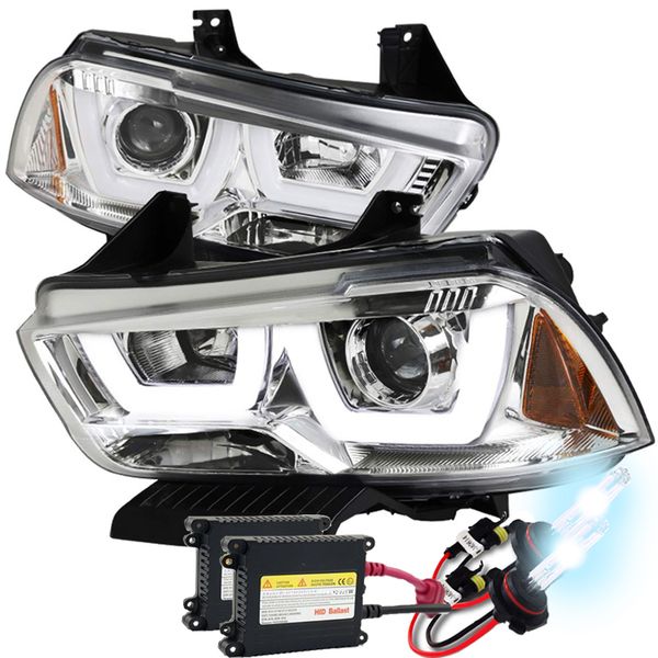 HID Xenon + 1114 Dodge Charger LED Bar Projector Headlights Chrome