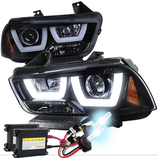 HID Xenon + 1114 Dodge Charger LED Bar Projector Headlights Gloss Black