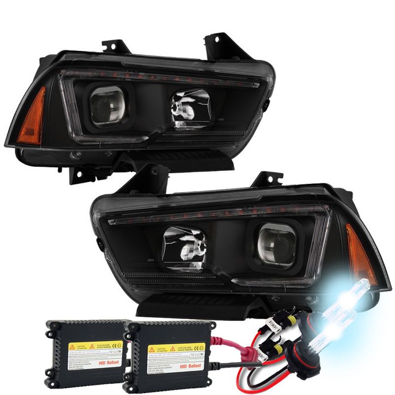HID Xenon + 1114 Dodge Charger [Halogen Type] LED DRL Projector Headlights Black