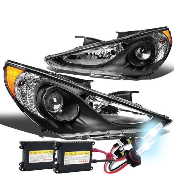HID Xenon + 11-14 Hyundai Sonata Replace Projector Headlights - Black Amber