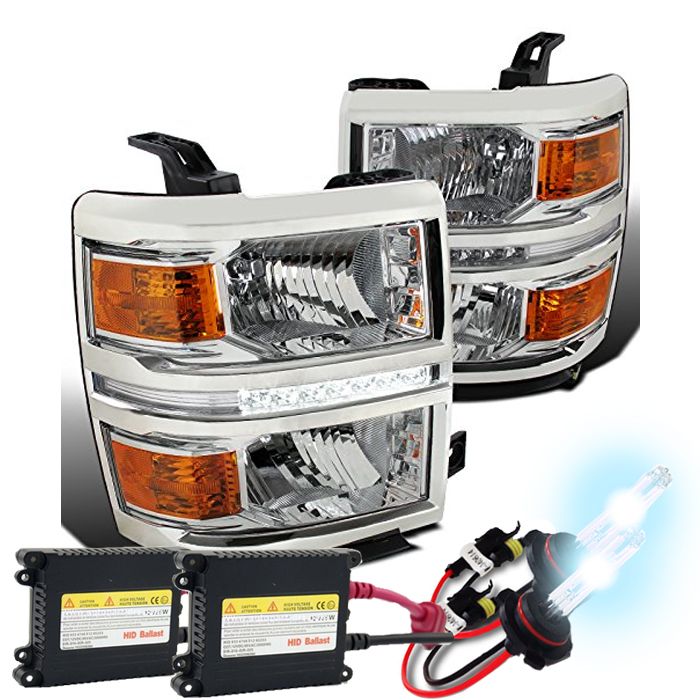 HID Xenon + 1415 Chevy Silverado 1500 LED DRL Headlights Chrome