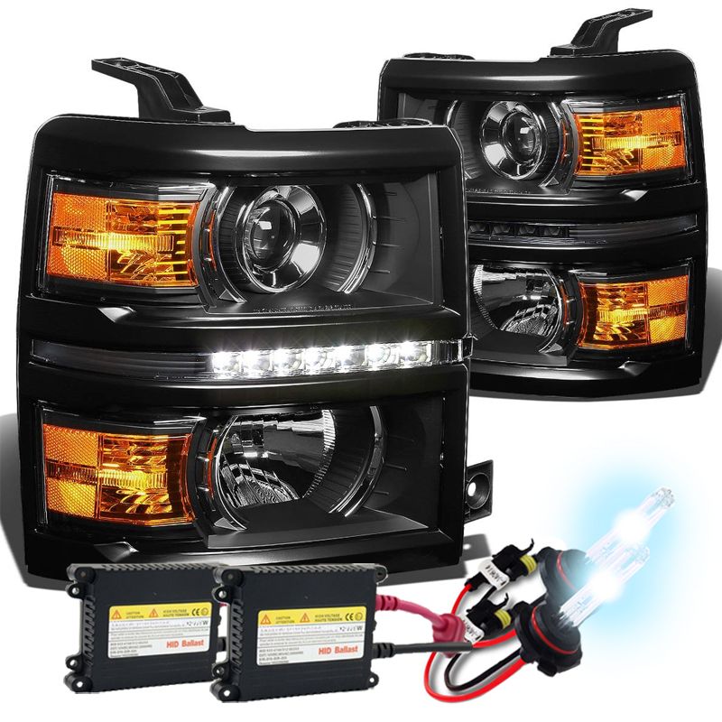 HID Xenon + 1415 Chevy Silverado LED Projector Headlights Black