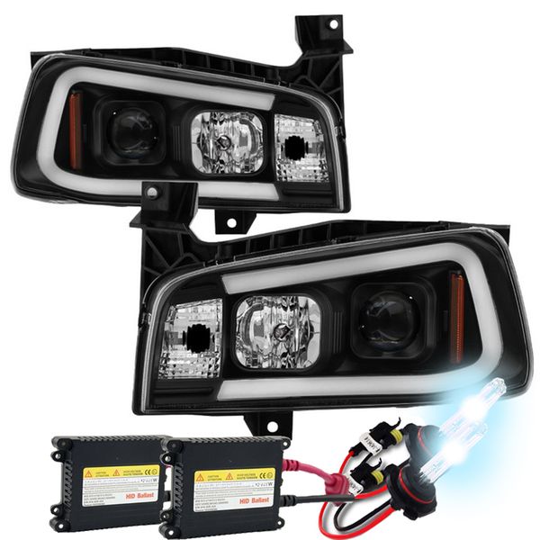 HID Xenon + 20062010 Dodge Charger LED Tube Projector Headlights Black