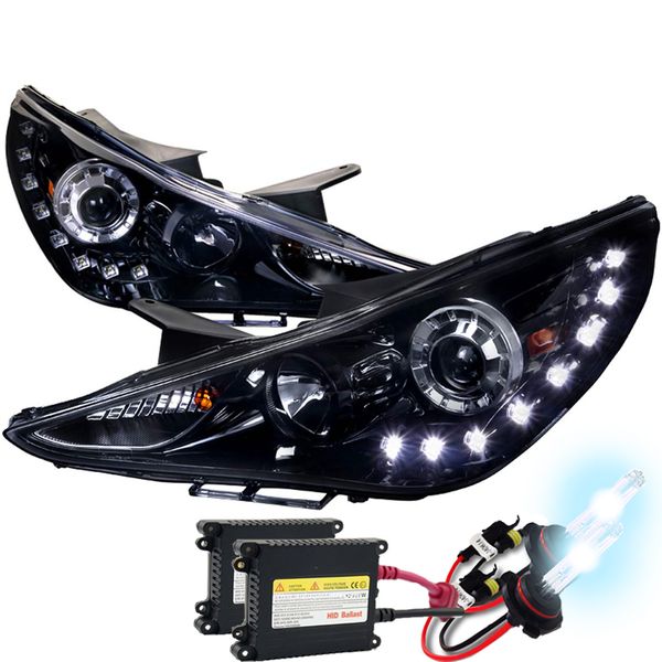 HID Xenon + 2011-2014 Hyundai Sonata SMD LED DRL Projector Headlights ...