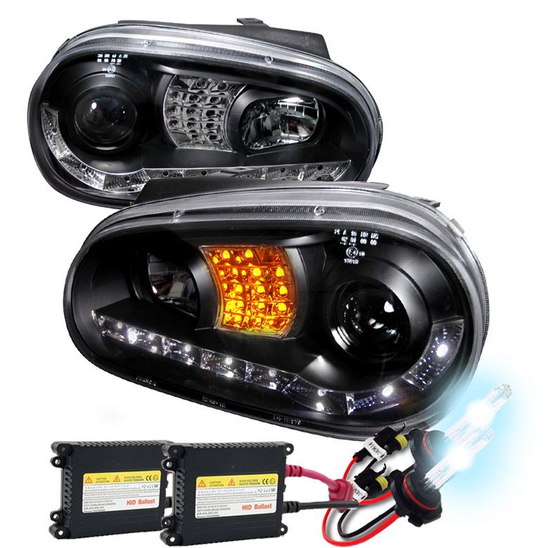 HID Xenon + 9906 VW Golf MK4 GTI R8 Style LED Signal / DRL Projector