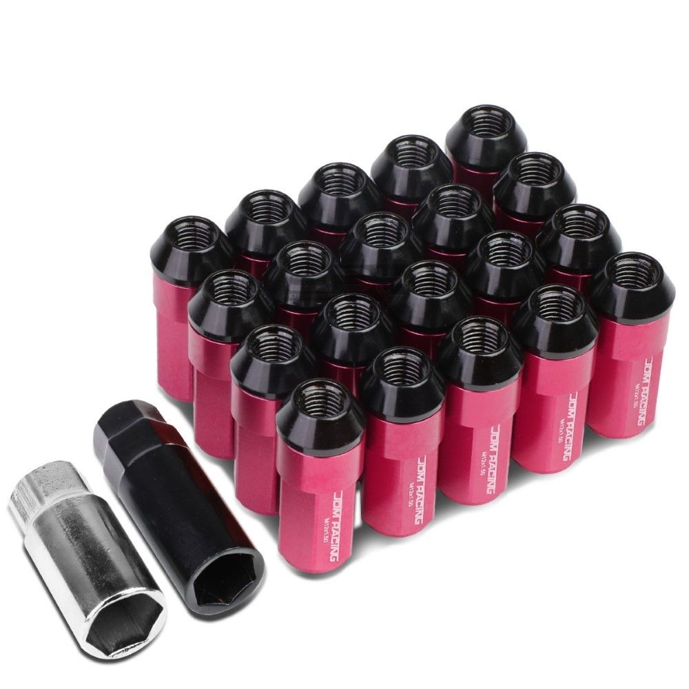 JDM Aluminum Pink Lug Nuts W/Cap+Adapter 20Pcs/Set M12X1.5 23MM OD/53MM