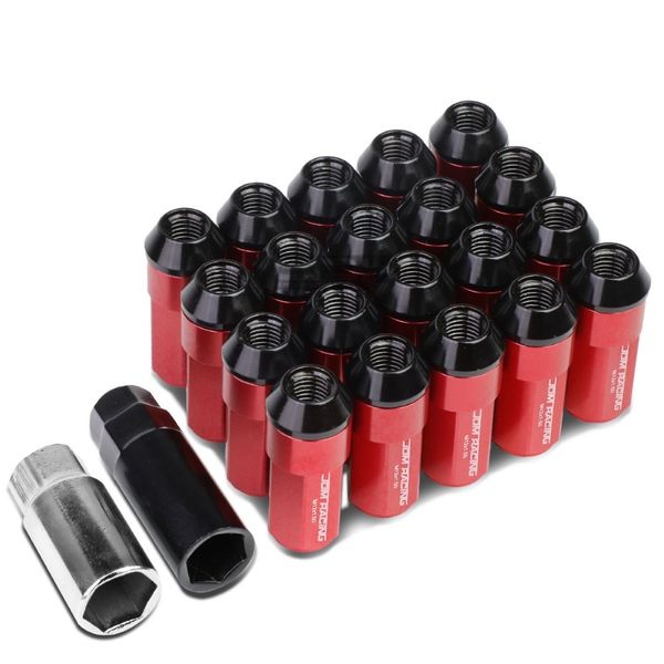 JDM Aluminum Red Lug Nuts W/Cap+Adapter 20Pcs/Set M12X1.5 23MM OD/53MM