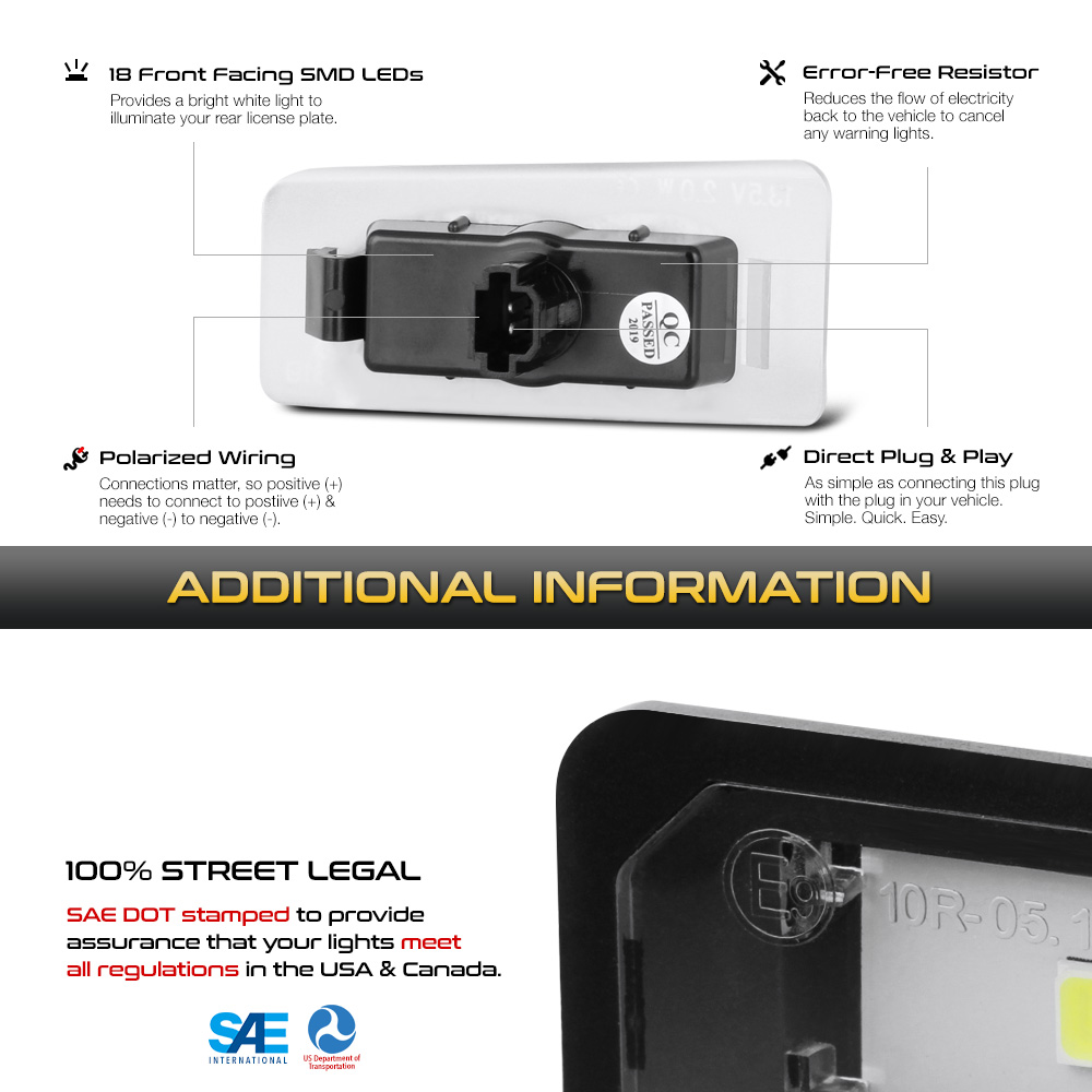 LED License Plate Light Tag Lamp Hyundai Elantra Accent Kia Forte