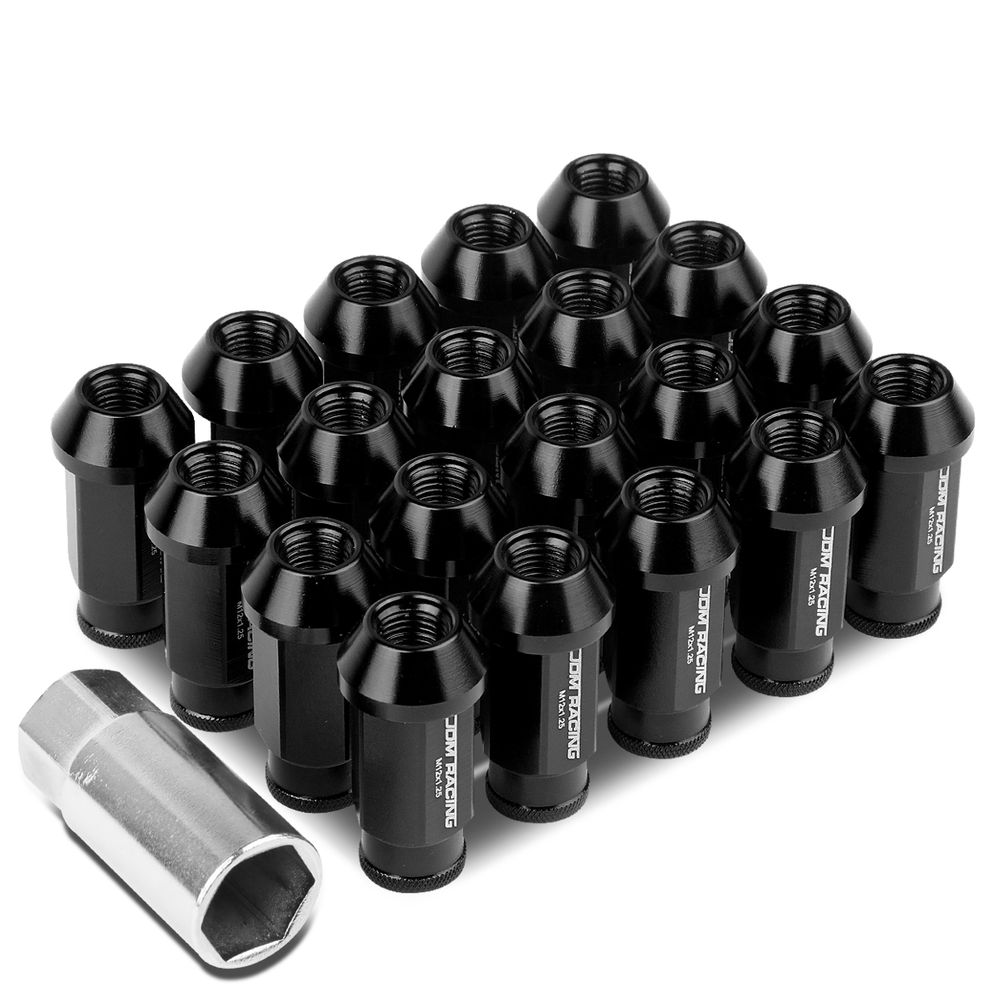 ( M12 x 1.25 ) 20Piece Aluminum AlloyWheel Lug Nuts + Deep Drive Extension Black