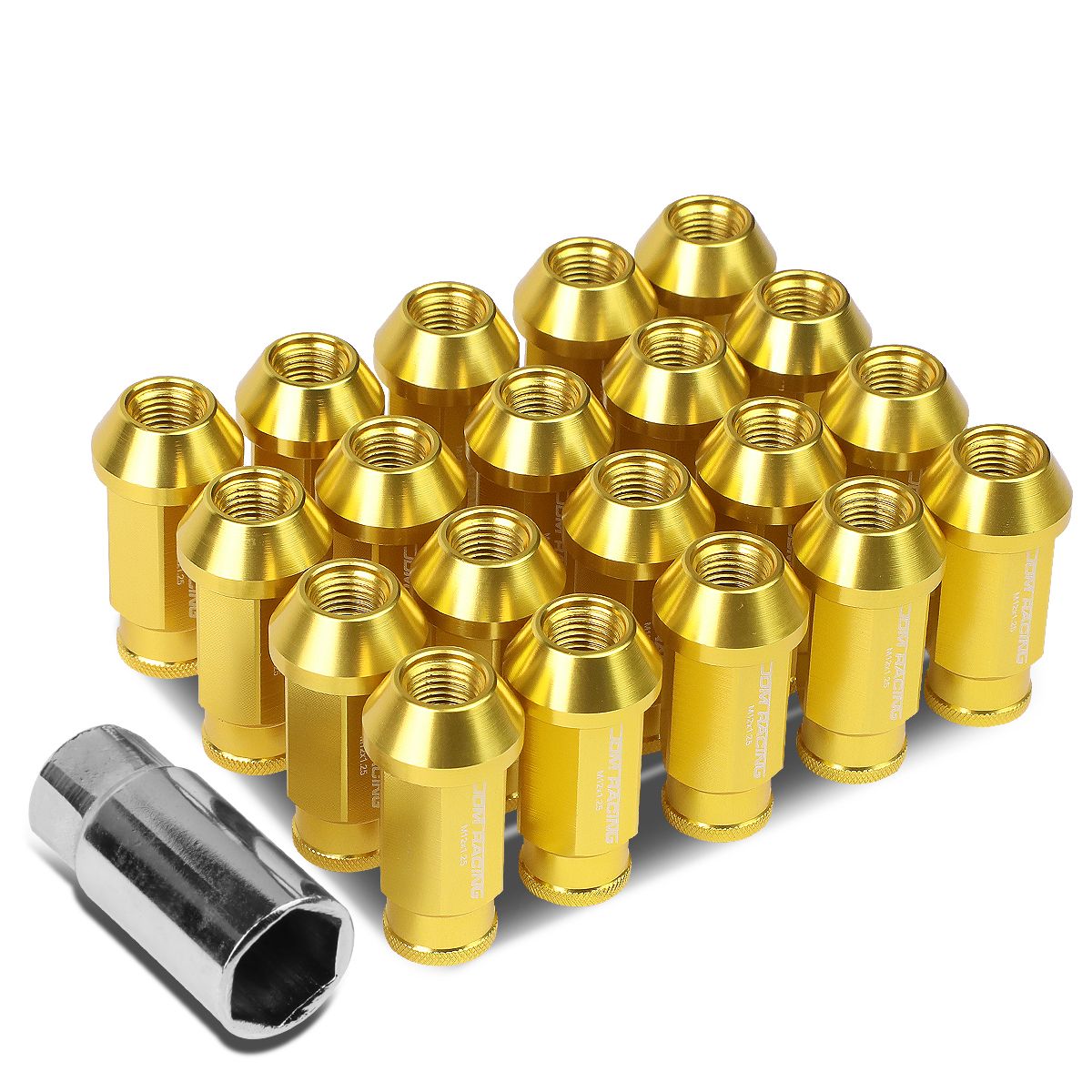 ( M12 x 1.25 ) 20Piece Aluminum AlloyWheel Lug Nuts + Deep Drive Extension Gold