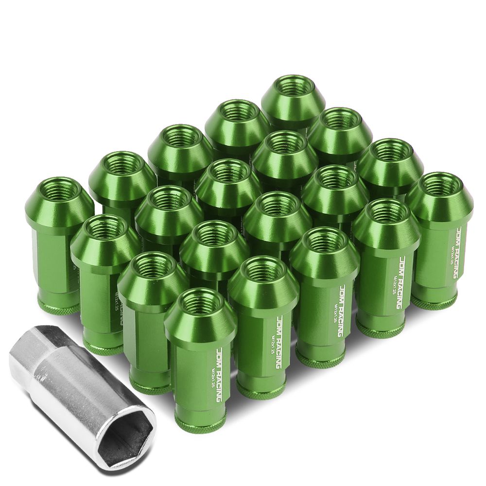 ( M12 x 1.25 ) 20Piece Aluminum AlloyWheel Lug Nuts + Deep Drive Extension Green