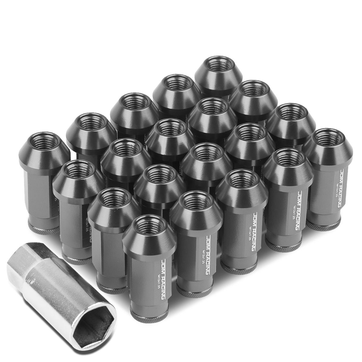 ( M12 x 1.25 ) 20Piece Aluminum AlloyWheel Lug Nuts + Deep Drive Extension Gun Metal