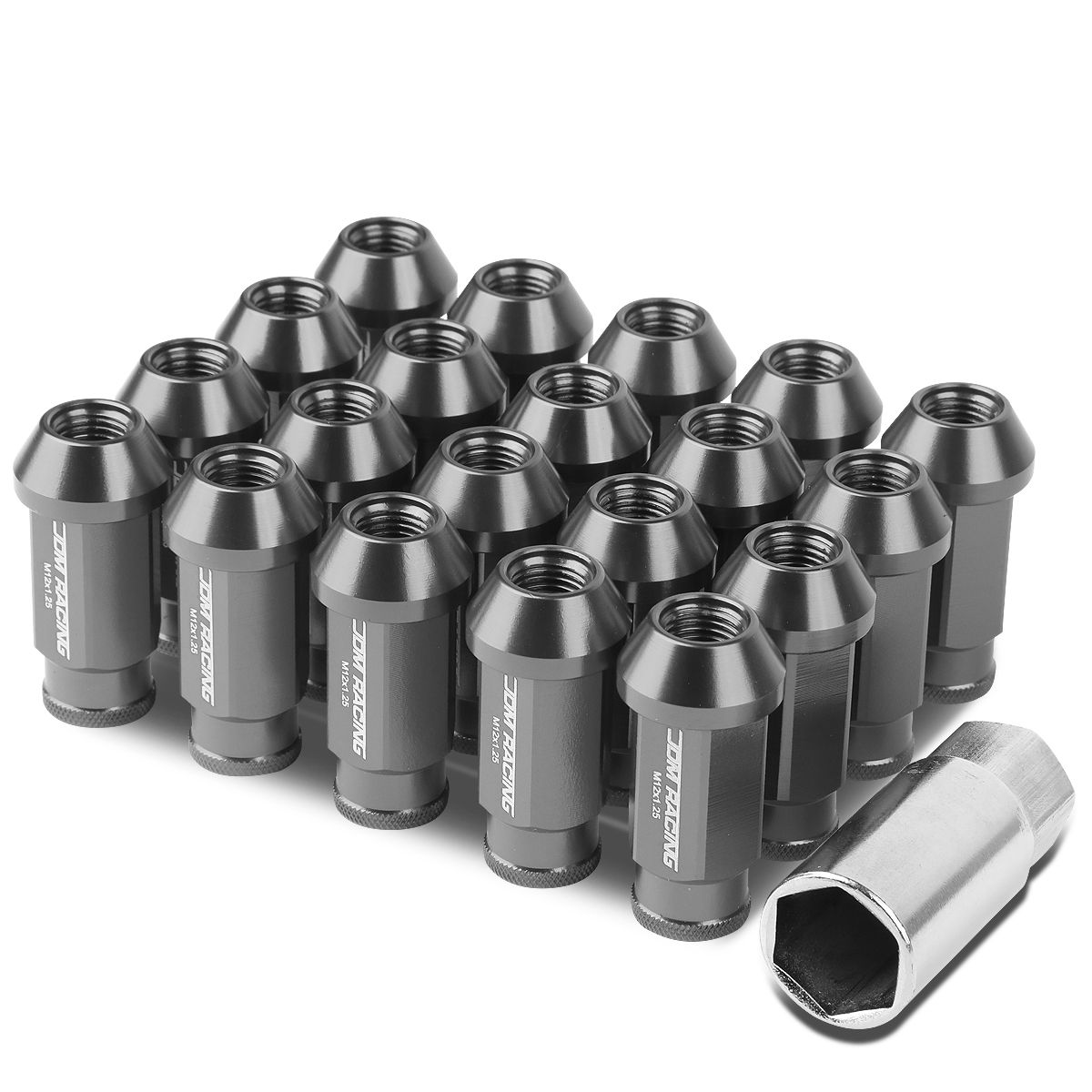 ( M12 x 1.25 ) 20Piece Aluminum AlloyWheel Lug Nuts + Deep Drive Extension Gun Metal