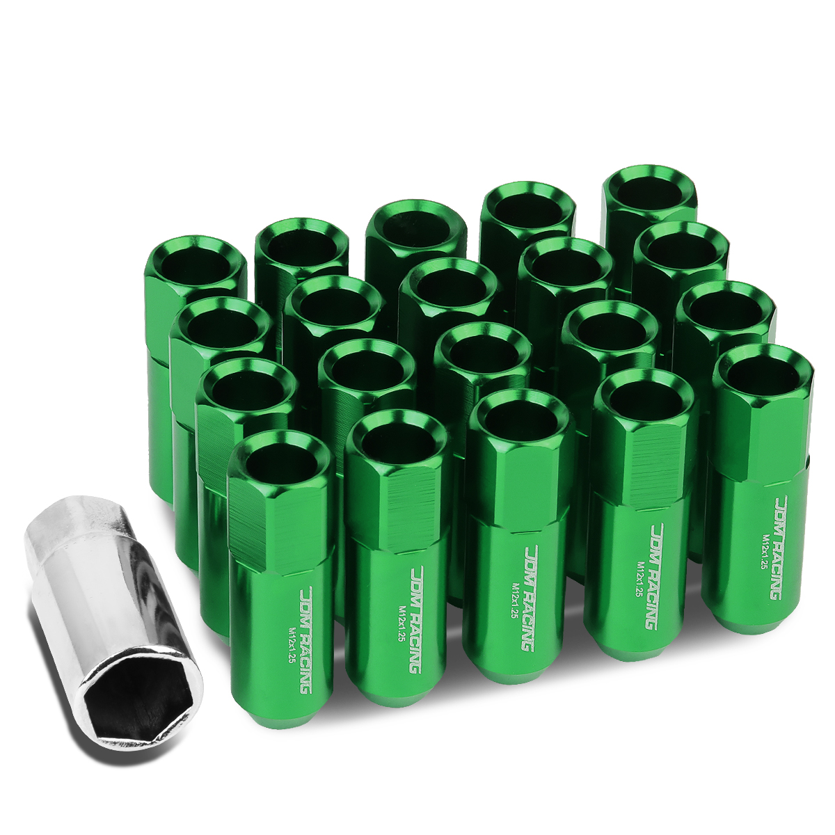 M12 x 1.25 Open End 20Piece Anodized Aluminum Alloy Wheel Lug Nuts Nuts + Deep Drive Extension